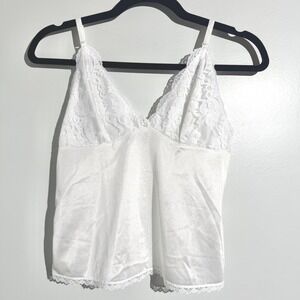 BODYCHIC Vintage White Lace Trim Cami Top Nylon Adjustable Strap Made‎ USA Small